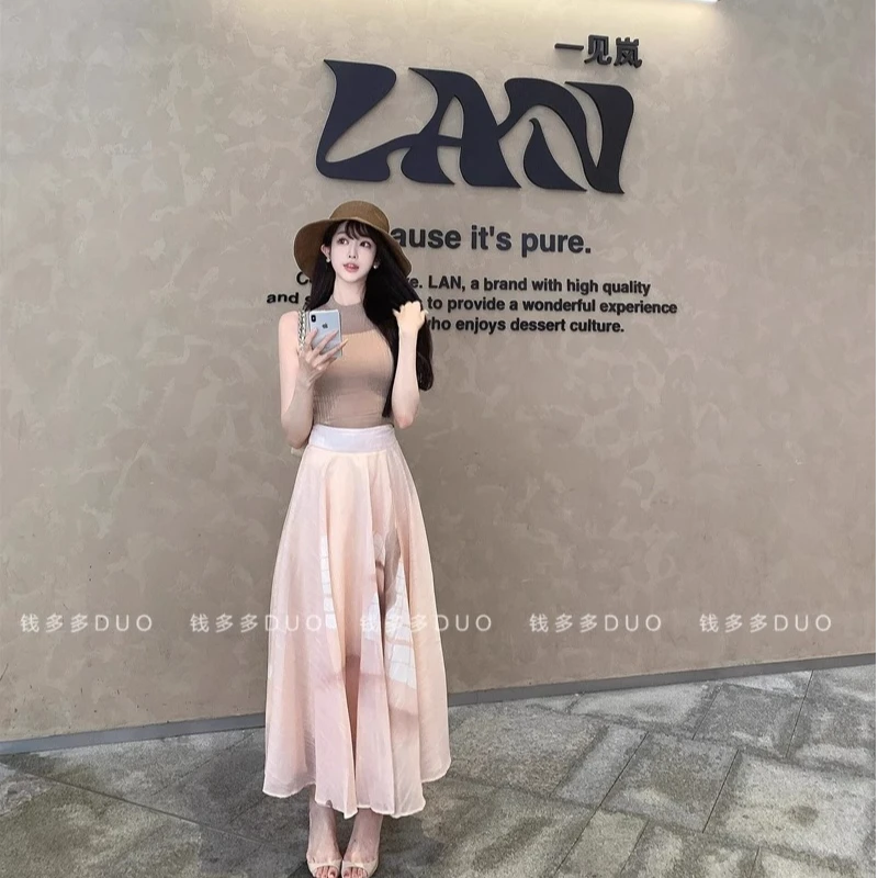 高级感超好看的套装显身材上衣针织背心扎染高腰半身裙长裙两件套