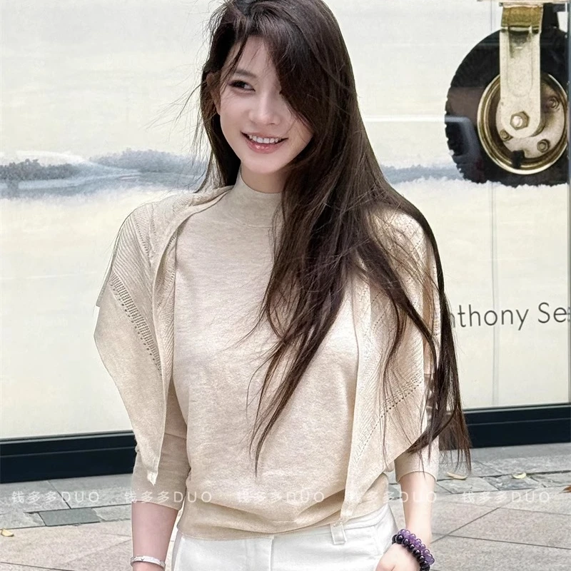 奶呼呼软糯毛衣气质半高领打底衫设计感披肩两件套上衣针织衫修身