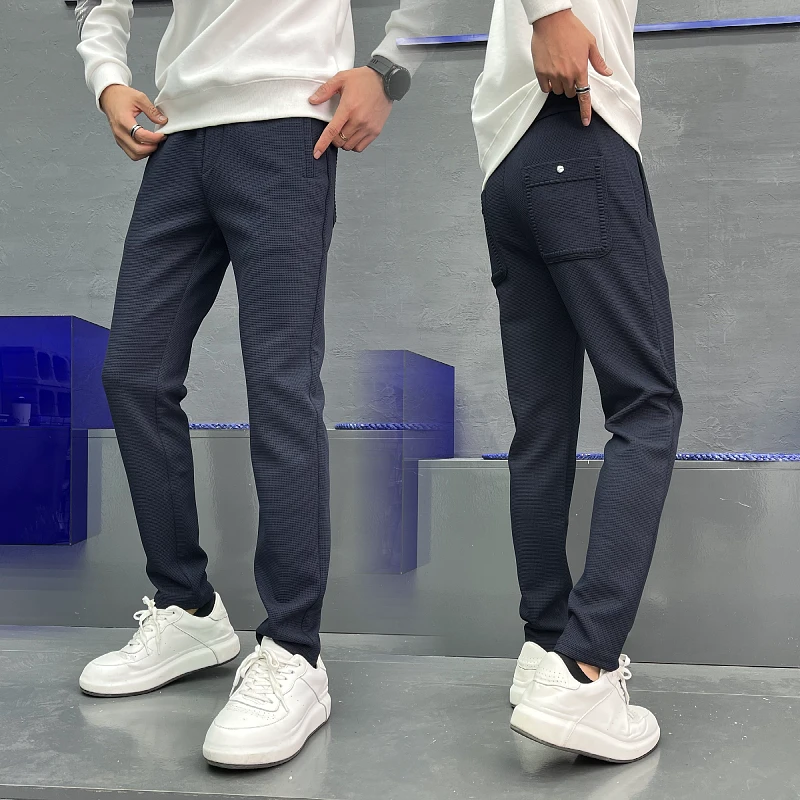 8899早春新款华夫格直筒休闲裤