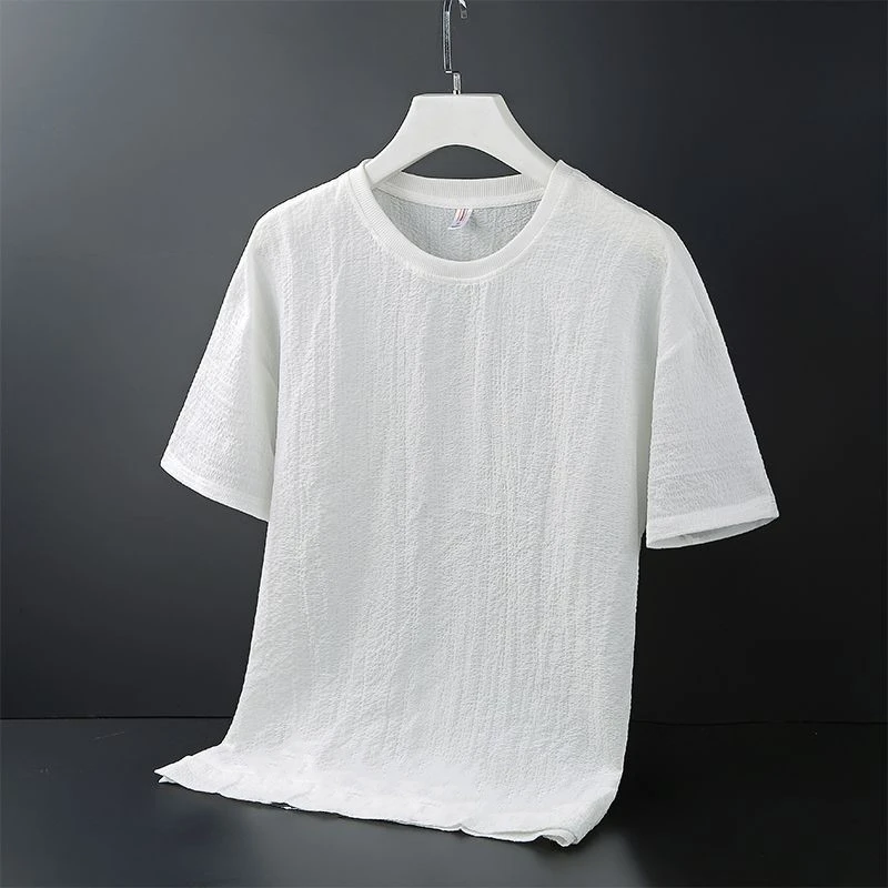 白色短袖t恤圆领上衣夏季简约夏装男新款薄款透气纯黑衣服男T