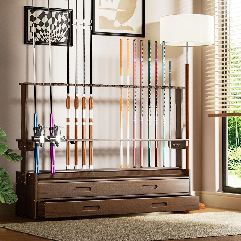 高端多功能鱼竿展示架子路亚竿收纳架家用渔具收纳架壁挂式鱼竿架