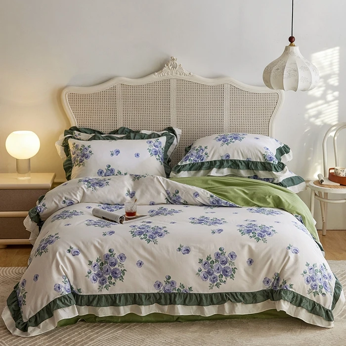 2025新款全棉法式浪漫双层花边四件套系列亲肤印花小清新简约