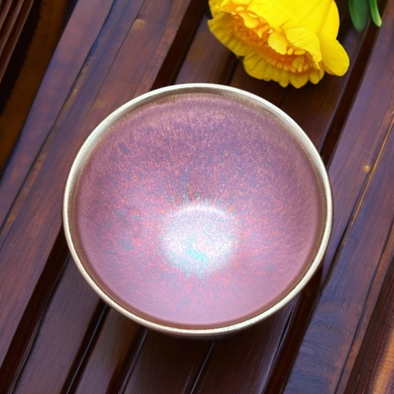 彩金建盏主人杯单杯大号高档个人陶瓷茶杯流光溢彩糖果杯茶器茶盏