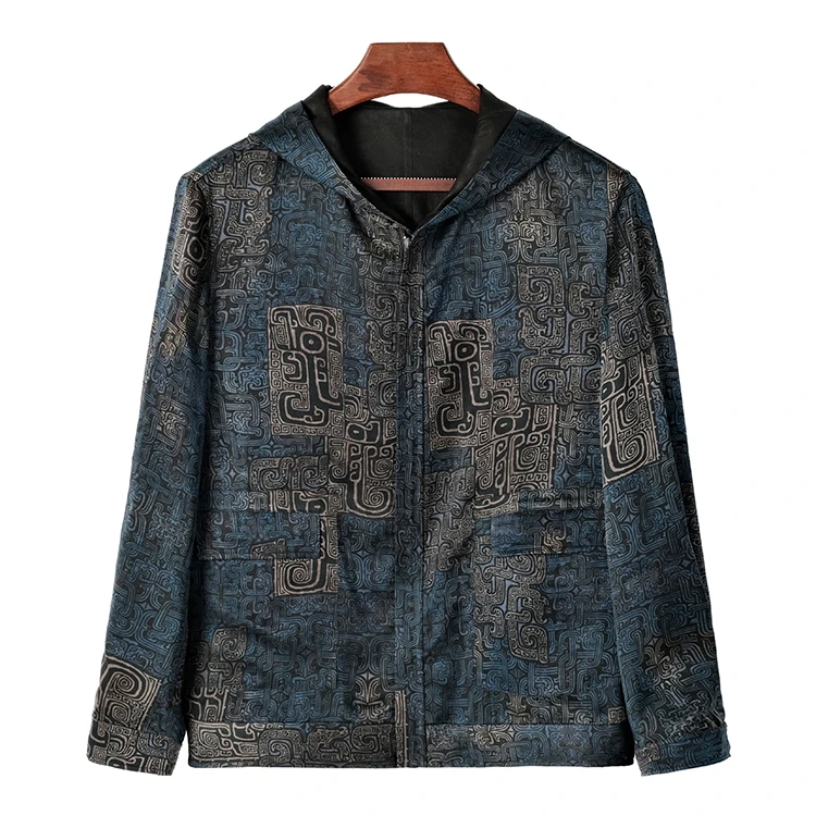 88583 男士双面外套 桑蚕丝素平缎香云纱中式复古休闲男外套长袖