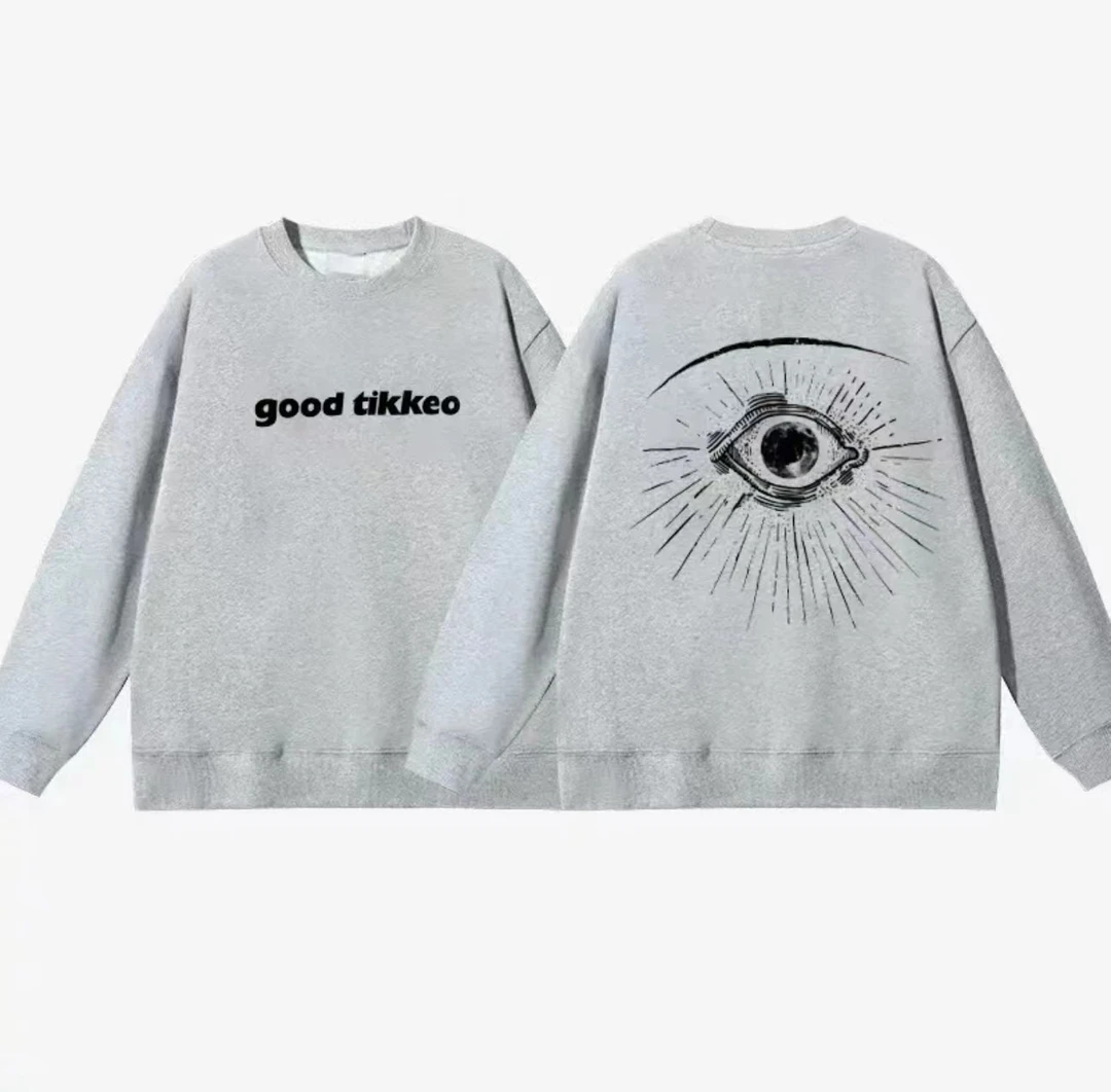 卫衣秋季男上衣长袖白色休闲宽圆领---眼睛