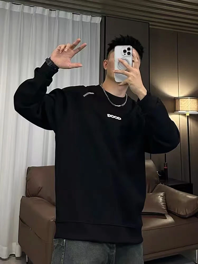 奥利绒卫衣秋季男上衣长袖白色休闲宽圆领--刺绣GOO(卫衣)