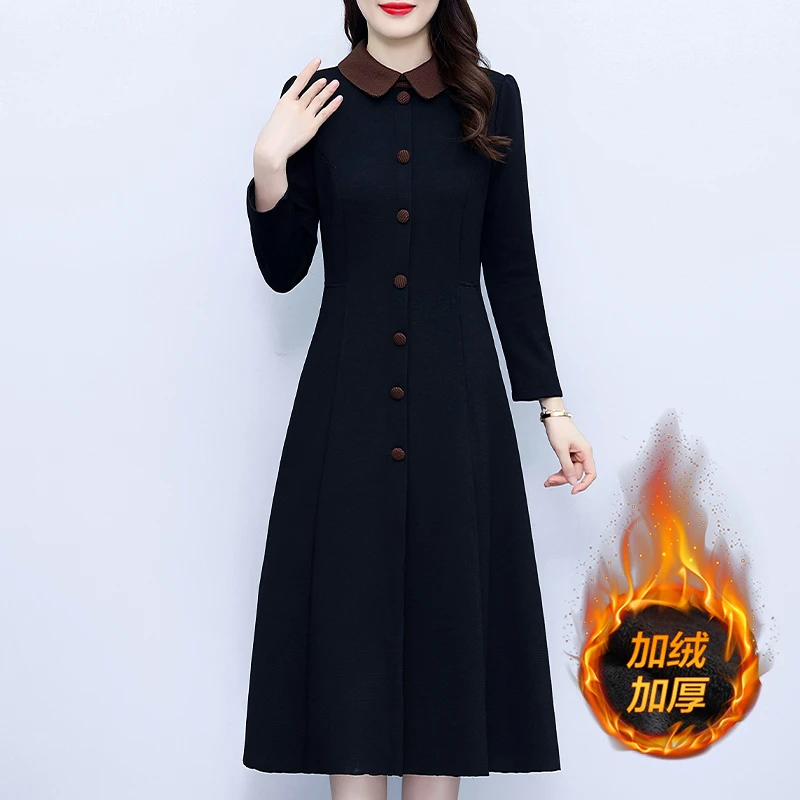 加绒保暖打底连衣裙秋冬2023年新款显瘦修身百搭时尚气质遮肚裙子