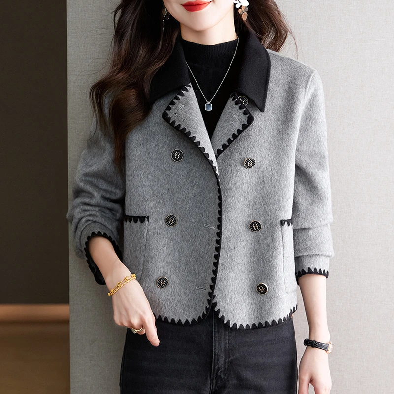 小香风短款时尚毛呢大衣女2025秋冬新款双面羊毛韩版外套小个子