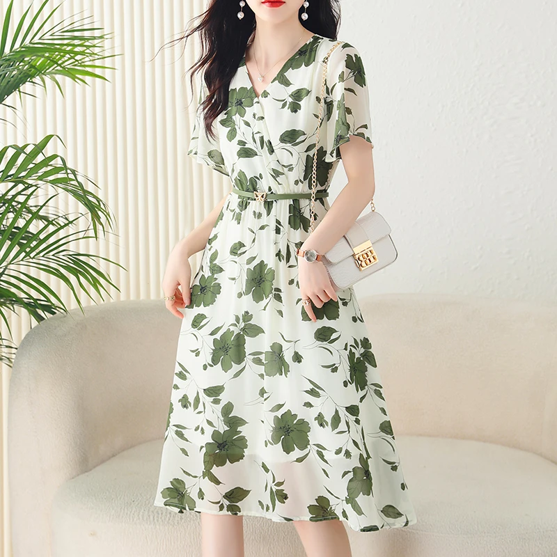 雪纺碎花高级感连衣裙女夏季新款气质长裙显瘦遮肉裙子