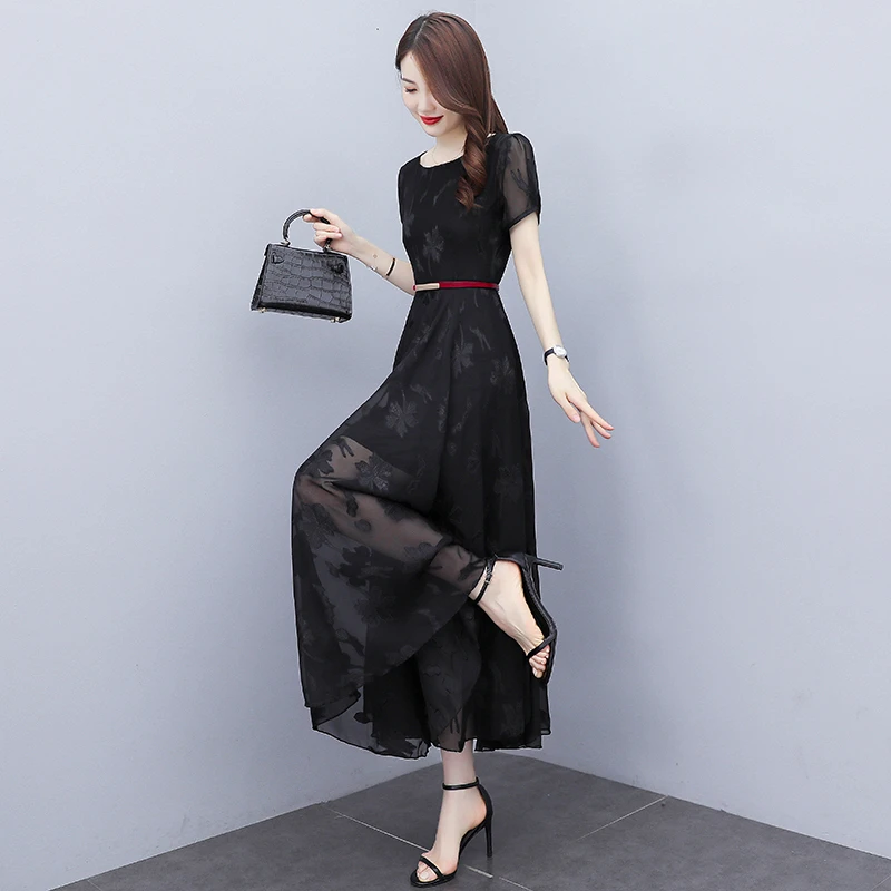 高端雪纺连衣裙遮肚子显瘦夏装2024新款女贵夫人气质修身大摆裙
