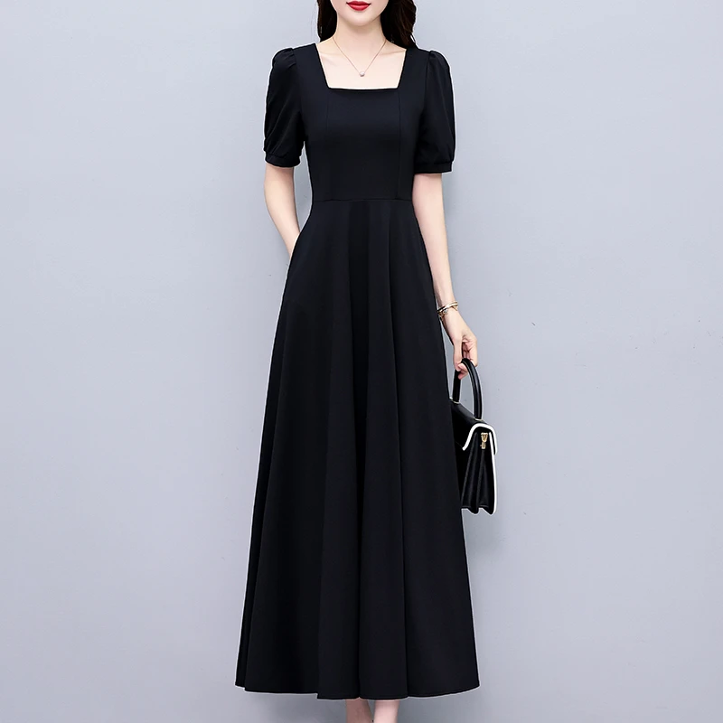 赫本风黑色连衣裙女装爆款2025夏季新款大码收腰显瘦胖mm小黑裙子