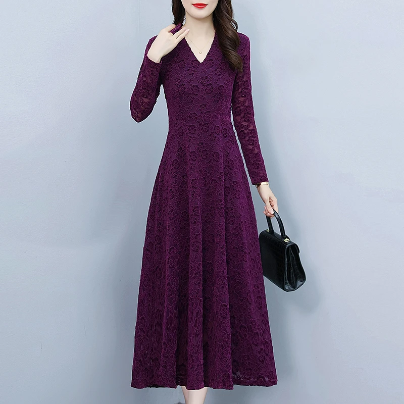 法式蕾丝仙女连衣裙女2025新款秋季大码气质镂空网纱长裙秋日穿搭