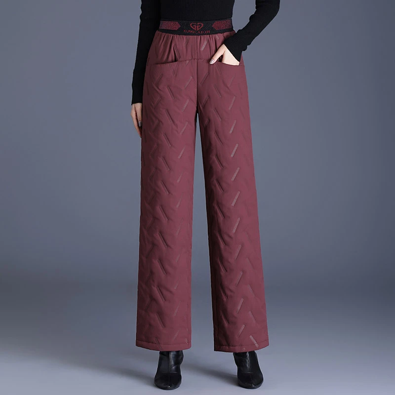 安哥拉红绒棉裤女士秋冬加厚夹棉保暖直筒休闲裤洋气妈妈长裤子