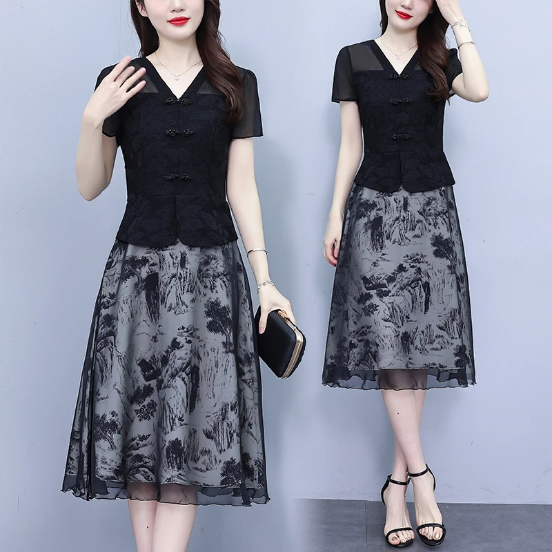 中式国风改良2024旗袍中年妈妈夏季洋气显瘦气质新款贵夫人连衣裙