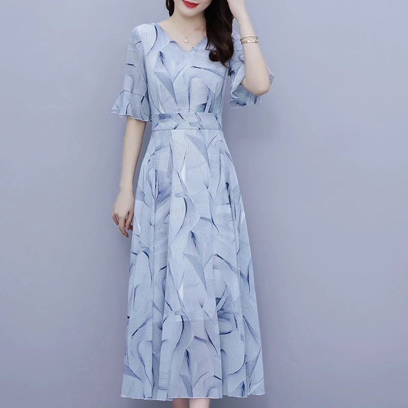 气质雪纺连衣裙夏季女装2025新款母亲节妈妈夏装洋气时尚短袖裙子