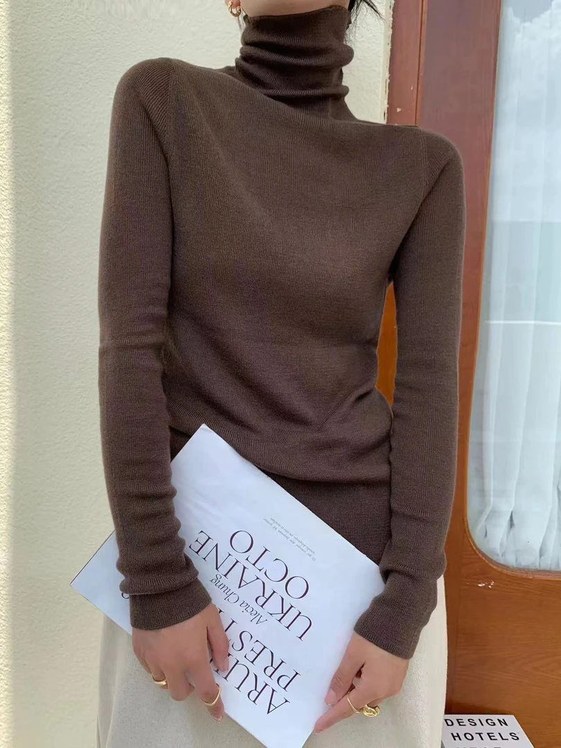 【XIAOHUIHUI】必备修身保暖堆堆领上衣复古百搭高领打底衫基础款