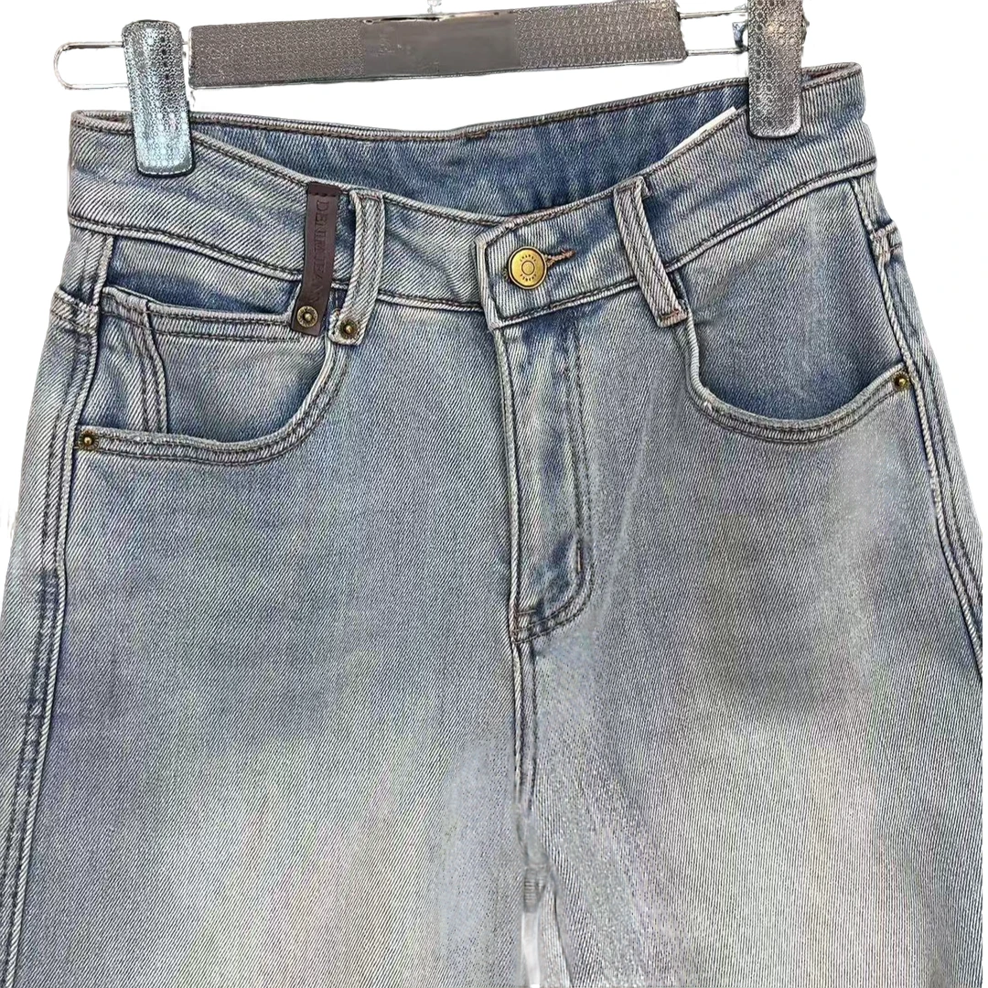 【XIAOHUIHUI】新款植绒浅色直筒显瘦牛仔裤