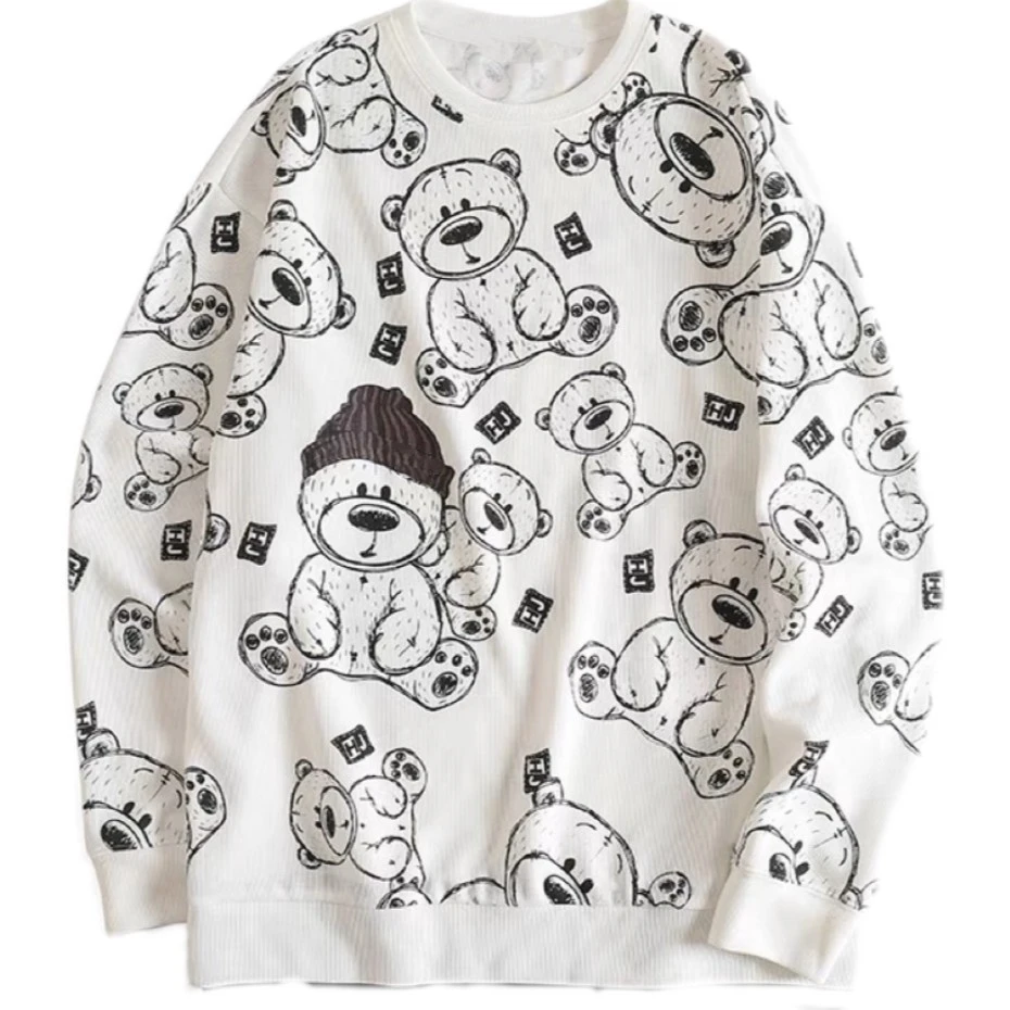 【XIAOHUIHII】秋季新款潮流小熊满印涂鸦圆领潮流百搭宽松卫衣长袖