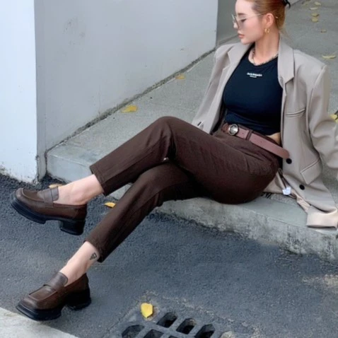 【XIAOHUIHUI】秋色简约系 美拉德色系直筒弹力显瘦牛仔裤修身百搭