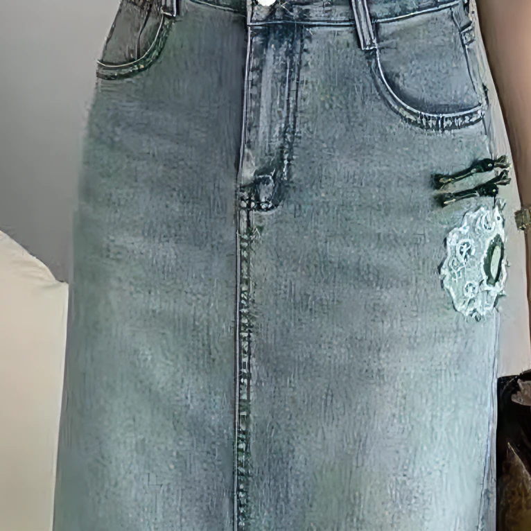 小慧慧家新中式刺绣盘扣牛仔半身裙显瘦半身裙女装半身裙蓝色高腰