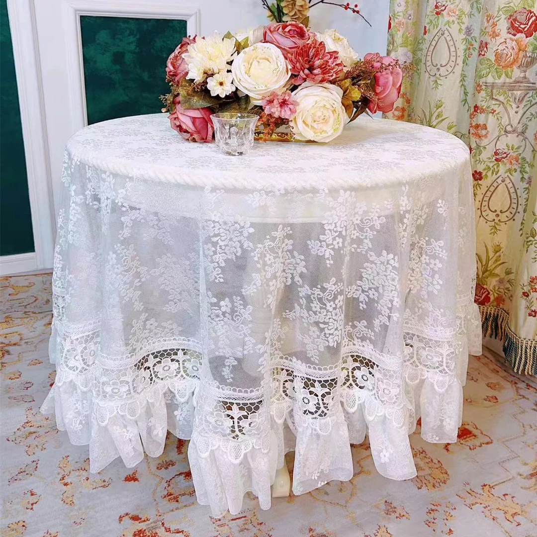 法式桌布轻奢高级感茶几布白色蕾丝氛围感透明阳台圆桌茶几餐桌布