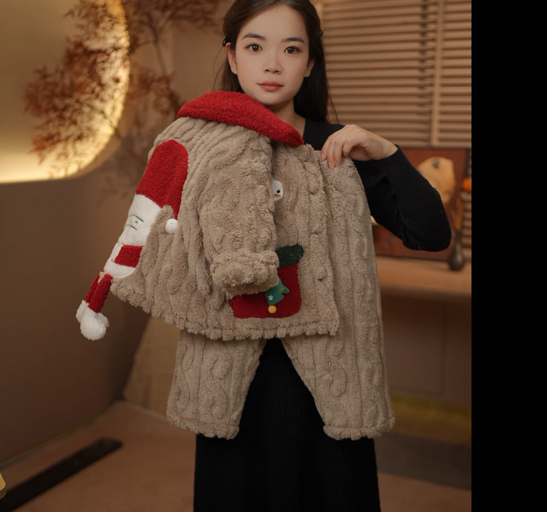 现货【圣诞老人】冬装北极绒三层夹棉休闲童装棉服家居服LL24076