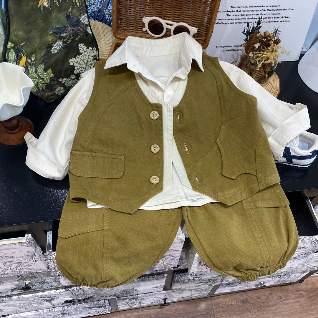 儿童秋季新款洋气时尚休闲帅气秋款韩版中小童三件套套装24K09