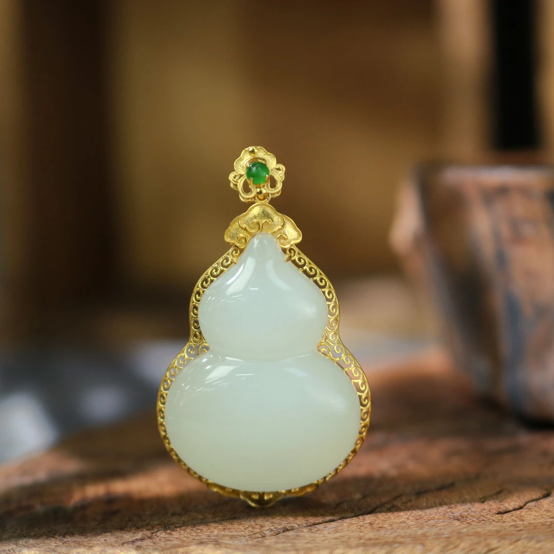 凰一品 白玉葫芦吊坠18k