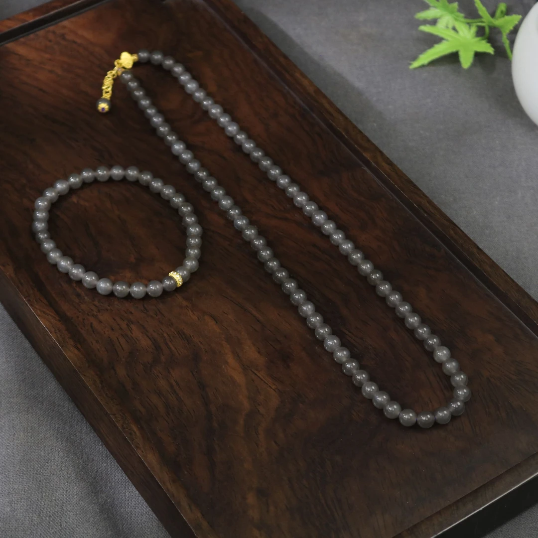 凰一品 和田玉烟紫套装18K