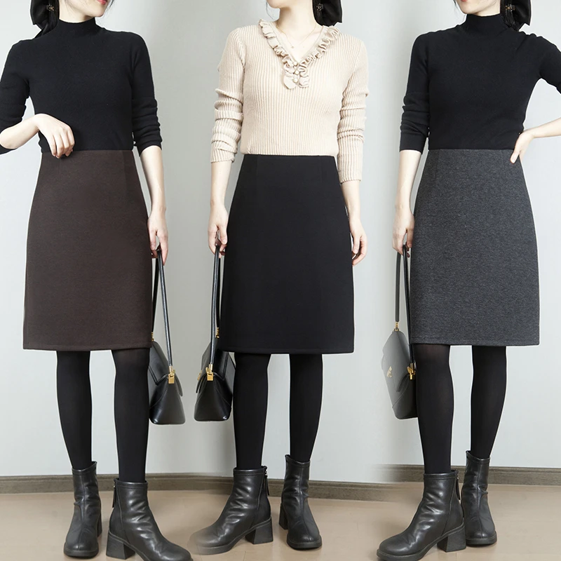 醋酸羊毛半身裙秋冬高腰显瘦百搭春秋A字黑色时尚短裙