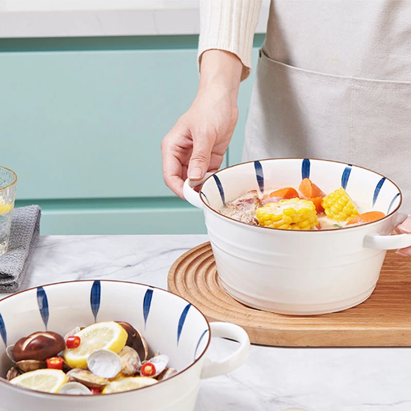 大汤碗家用特大号陶瓷碗带把手高档泡面碗可微波炉加热日式盛汤盆