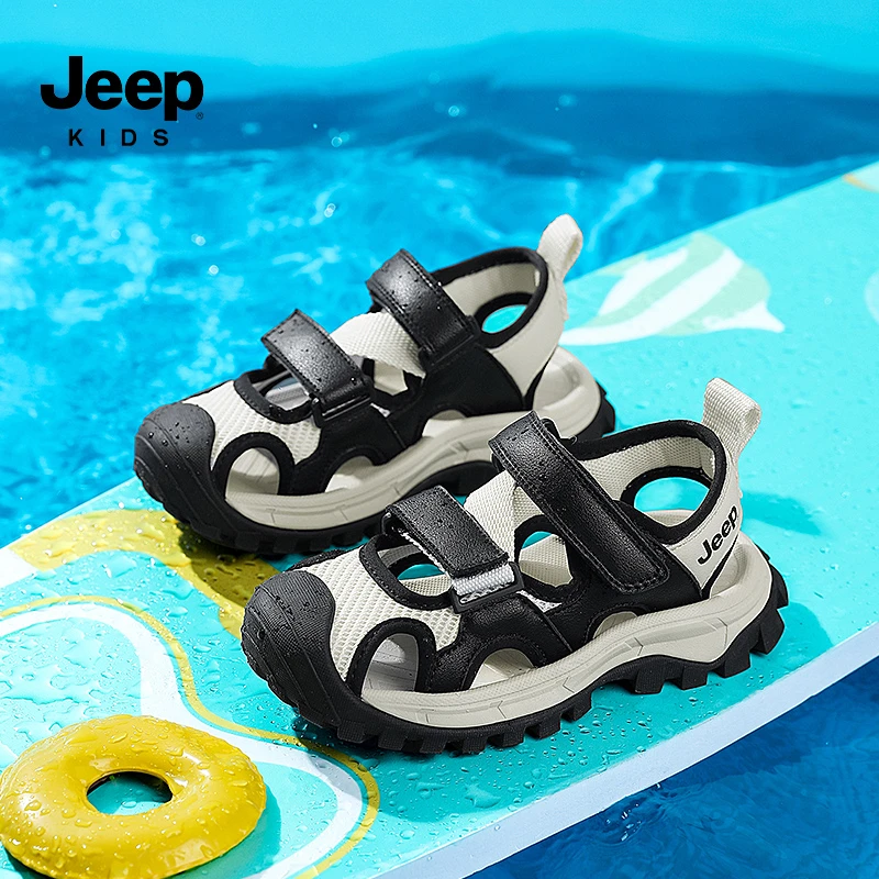 jeep儿童沙滩鞋男童凉鞋2024新款夏季软底包头女童魔术贴轻便鞋子