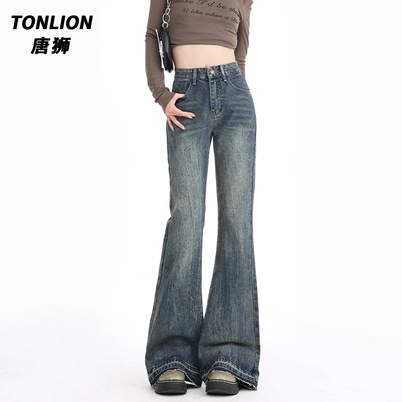 唐狮美式复古微喇牛仔裤女爆款2025新款小个子高腰显瘦显瘦喇叭裤