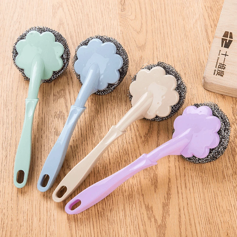 去污长柄梅花形钢丝球洗锅刷家用厨房清洁水槽灶台清洁刷去污刷子