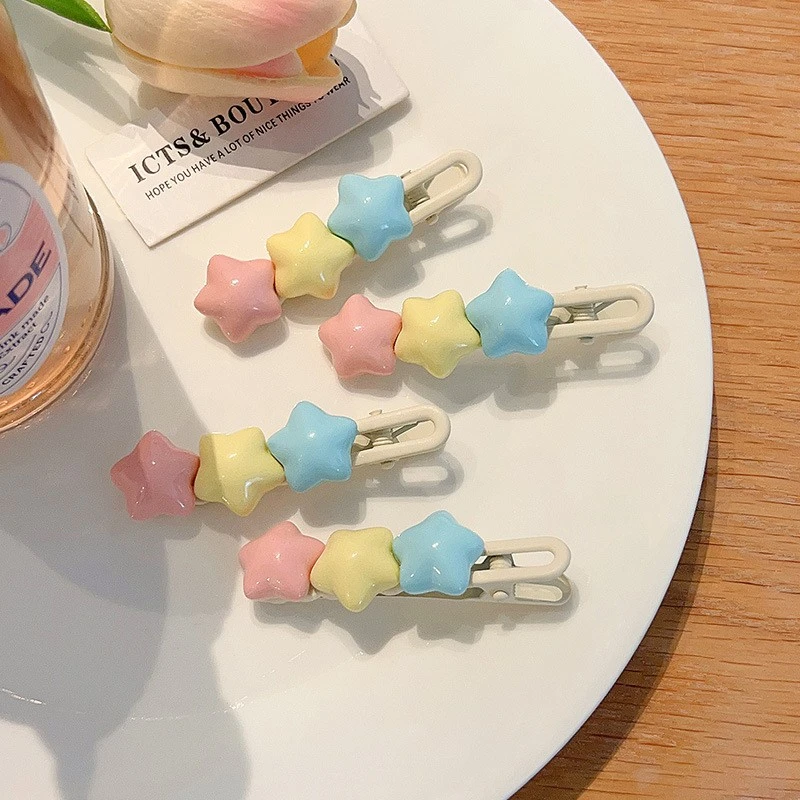 可爱奶油五角星鸭嘴夹ins甜美少女心边夹刘海星星发夹发饰