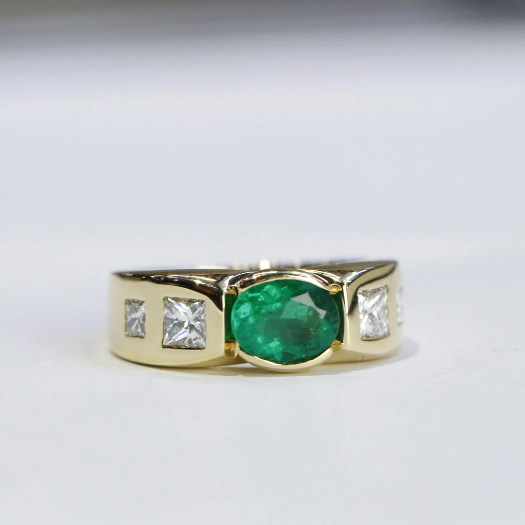 小红宝x Phoenix巴西祖母绿素面戒指18K金镶嵌带GIA证书绿色复古