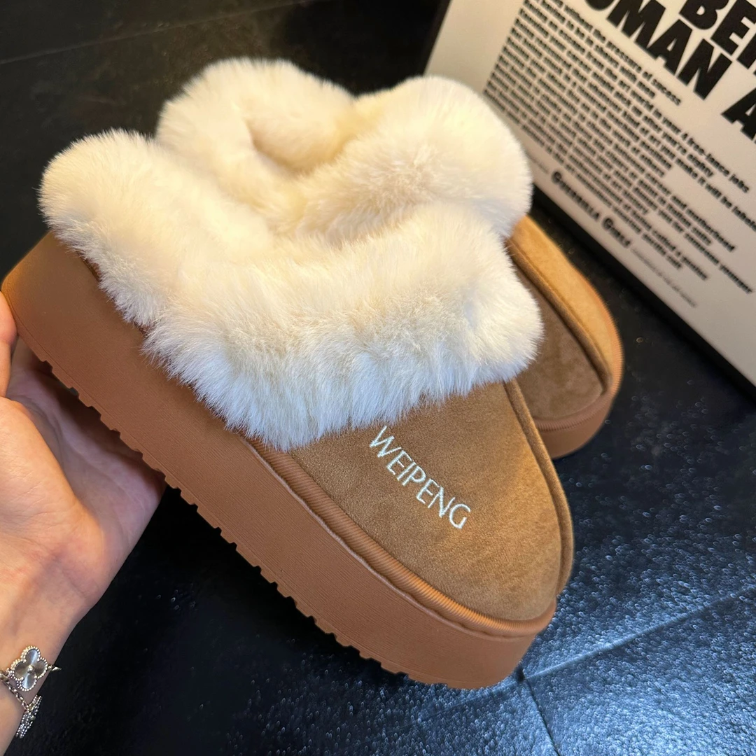 【升级新款】网红毛毛拖鞋时尚百搭外穿厚底秋冬季雪地靴加绒棉拖鞋