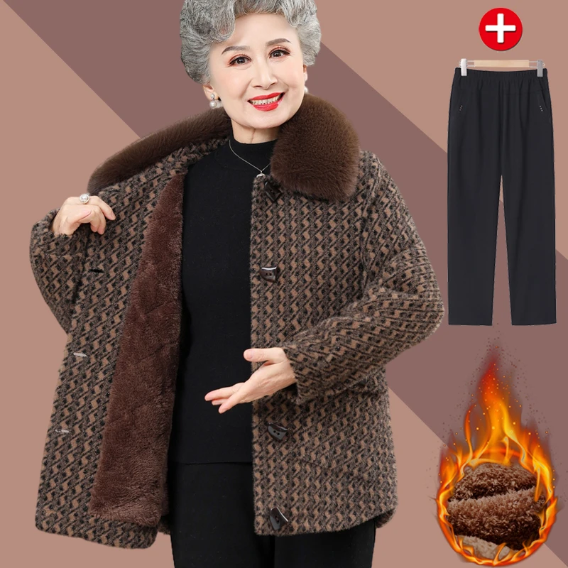 奶奶款秋冬装毛呢外套2023洋气老太太冬装加绒保暖棉衣6070岁老人