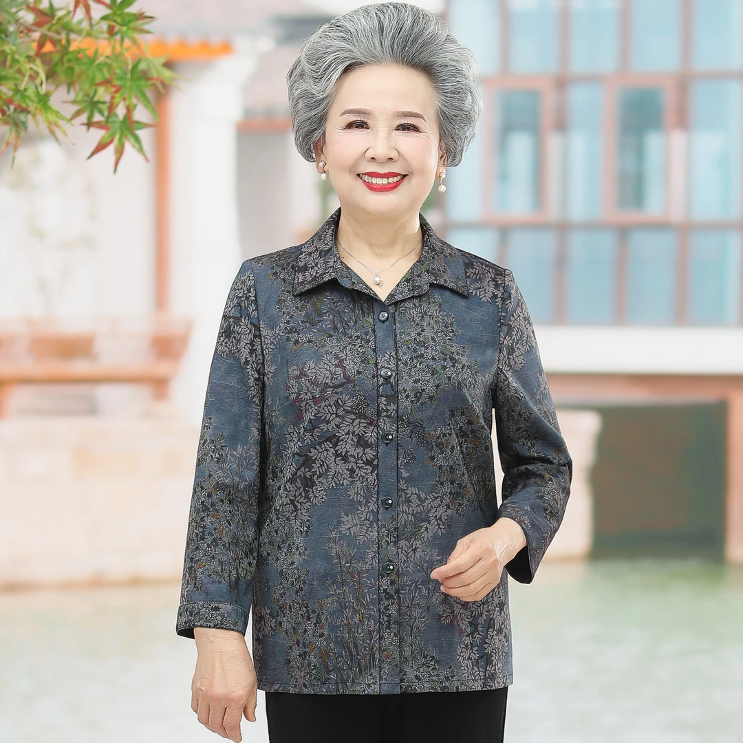 中老年人衬衫女奶奶装夏装上衣老太太外套老人衣服女妈妈春秋衬衣