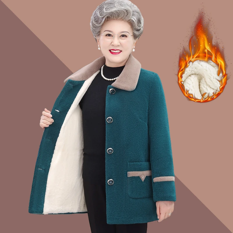奶奶冬装毛呢棉衣中老年人女装外套加厚加绒老人妈妈婆婆老太太