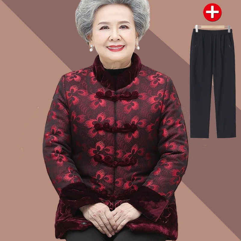 中老年人冬装棉衣女60岁老人奶奶保暖加厚棉袄妈妈外套老太太棉服