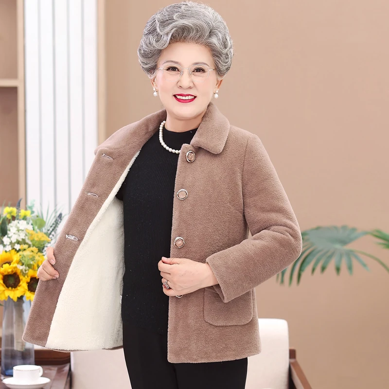 中老年人女装奶奶冬装棉袄外套大衣短款加绒加厚60-70岁80婆婆