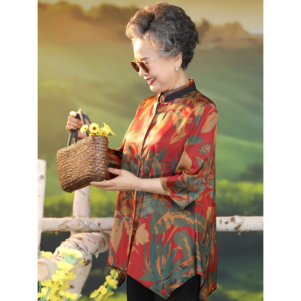中老年人夏装女奶奶夏季衬衫妈妈套装太太加肥加大码老人短袖衣服