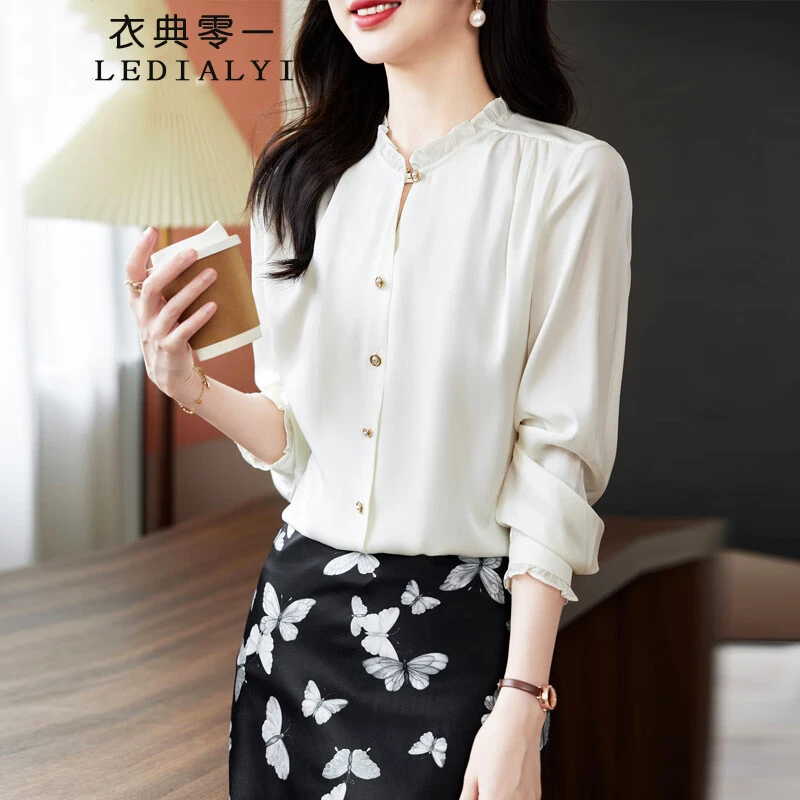 高级感真丝衬衫女2025春秋季女装新款休闲洋气通勤桑蚕丝衬衣上衣