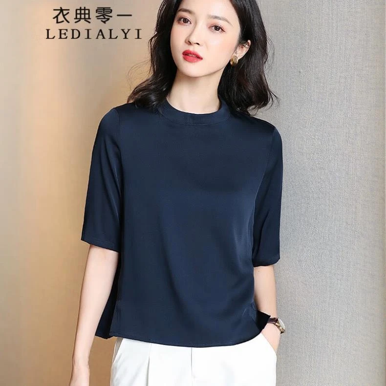 夏季女装新款时尚气质高端重磅洋气真丝衬衫女桑蚕丝短袖衬衣上衣