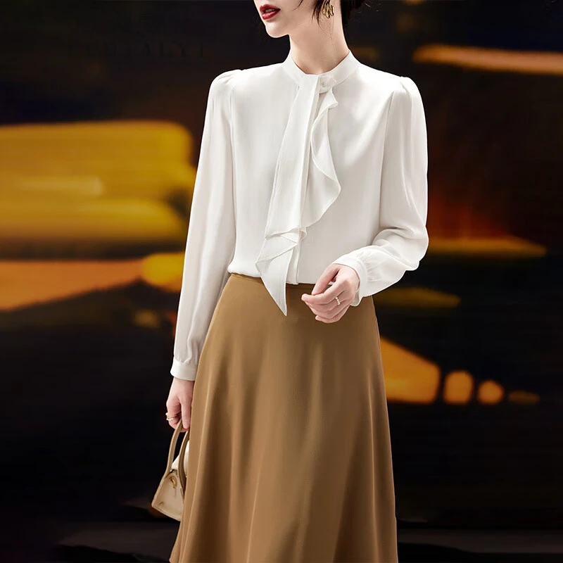 2025春秋季女装新款高级感休闲洋气通勤真丝衬衫女桑蚕丝衬衣上衣