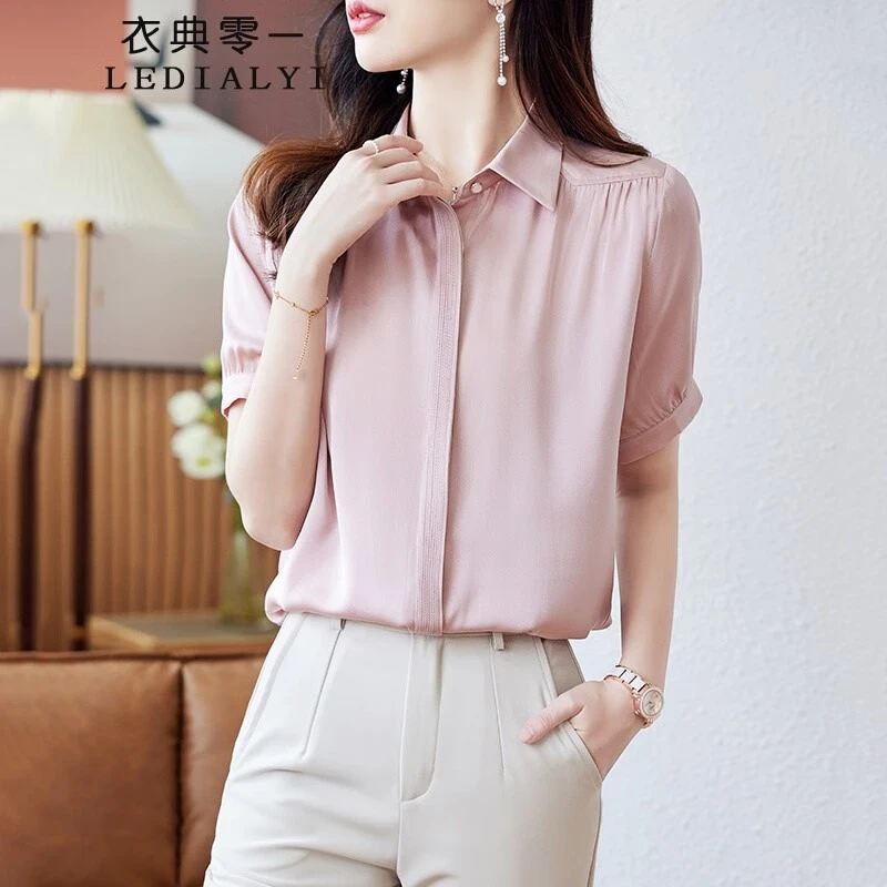 轻奢真丝衬衫女2025夏季女装新款小众洋气时尚桑蚕丝短袖衬衣上衣