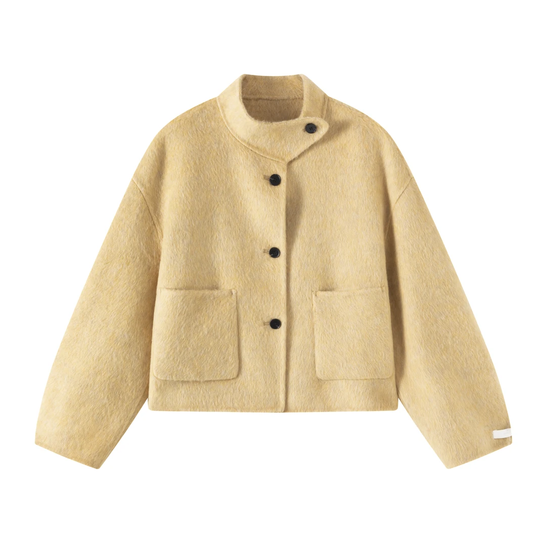 梵达曼毛呢外套双面呢绵羊毛双面羊绒大衣中短款韩系轻奢24003