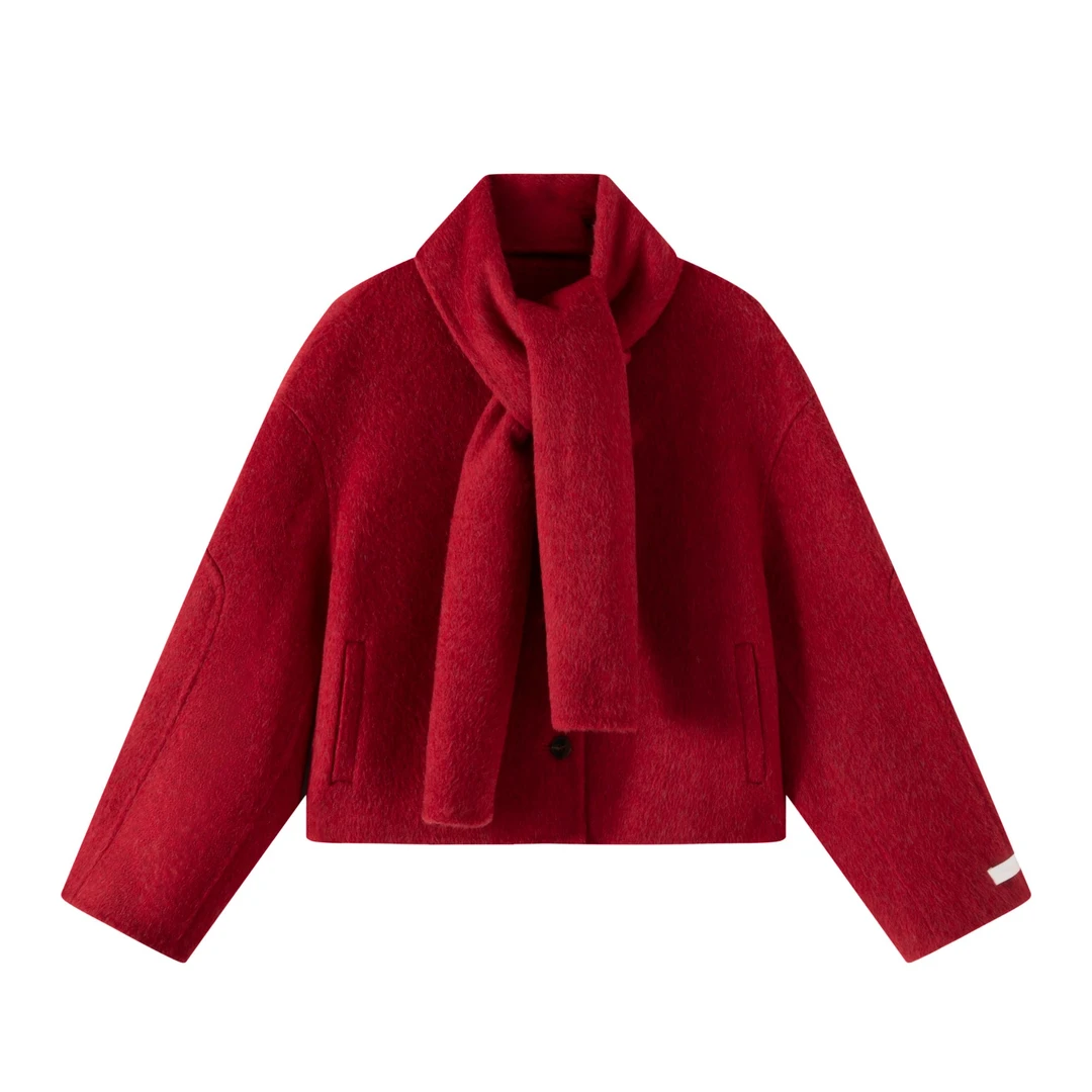 梵达曼秋冬新款双面呢羊毛短款外套毛呢外套简约法式百搭24004