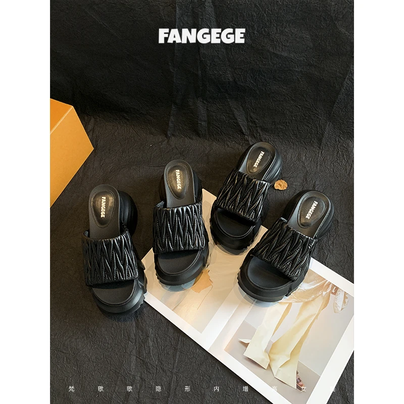 FANGEGE/梵歌歌小个子增高7-9cm拖鞋女休闲百搭厚底一字凉拖鞋